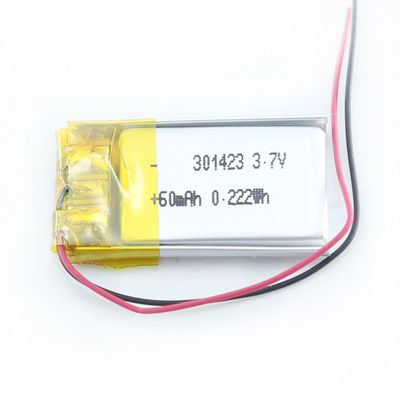 301423 de Batterij van 3.7v 60mah Lipo voor Bluetooth-Hoofdtelefoonverlichting